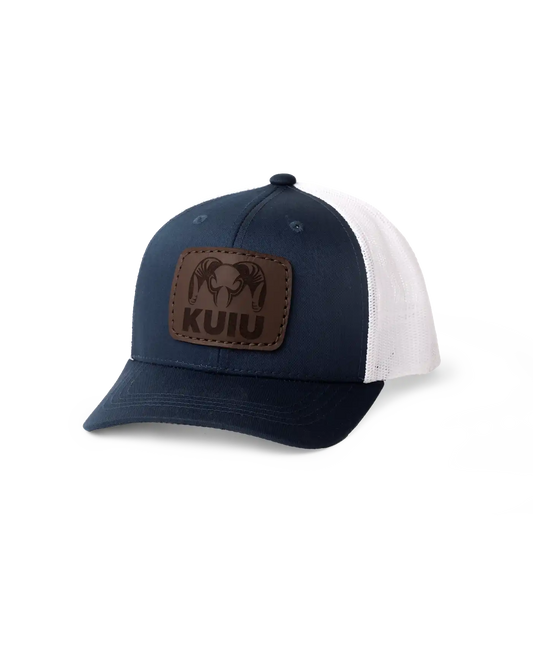 Youth Leather Patch Mesh Back Hat | Navy/White
